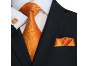 Landisun Paisleys Mens Silk Tie Set Tie Hanky Cufflinks 44G Orange 59 x 3.25