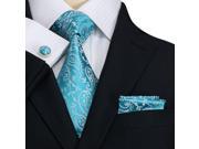 Landisun Paisleys Mens Silk Tie Set Tie Hanky Cufflinks 532 Bright Blue 59 x 3.75
