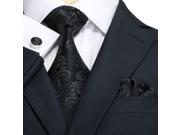 Landisun Paisleys Mens Silk Tie Set Necktie Hanky Cufflinks 541 Black 59 x 3.25