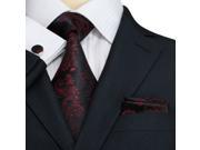 Landisun Paisleys Mens Silk Tie Set Necktie Hanky Cufflinks 660 Black Red 59 x 3.25