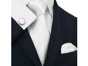 Landisun Paisleys Mens Silk Tie Set Necktie Hanky Cufflinks 94C White 59 x 3.75