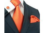 Landisun 139 Solids Mens Silk Tie Set Tie Hanky Cufflinks Bright Orange 59 x 3.25