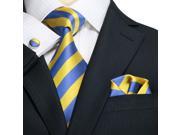 Landisun Stripes Mens Silk Tie Set Tie Hanky Cufflinks 536 Gold Blue 59 x 3.25