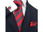 Landisun Stripes Mens Silk Tie Set Tie Hanky Cufflinks 529 Dark Grey Red 59 x 3.75