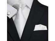 Landisun Paisleys Mens Silk Tie Set Tie Hanky Cufflinks 75H White 59 x 3.25