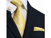 Landisun Paisleys Mens Silk Tie Set Tie Hanky Cufflinks 41G Yellow 66 x 3.75