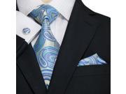 Landisun 66H Paisleys Mens Silk Tie Set Tie Hanky Cufflinks Blue 59 x 3.25