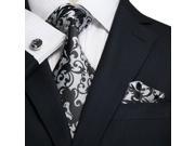Landisun Paisleys Mens Silk Tie Set Tie Hanky Cufflinks 91F Black White 59 x 3.25