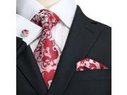 Landisun Paisleys Mens Silk Tie Set Tie Hanky Cufflinks 86F Silver Red 59 x 3.75