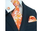 Landisun Paisleys Mens Silk Tie Set Tie Hanky Cufflinks 88F Silver Orange 59 x 3.75
