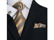 Landisun 38C Stripes Mens Silk Tie Set Tie Hanky Cufflinks Light Brown 59 x 3.25