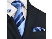 Landisun 199 Stripes Mens Silk Tie Set Tie Hanky Cufflinks Bright Blue 59 x 3.25