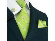Landisun 177 Plaids Checks Mens Silk Tie Set Tie Hanky Cufflinks Green Pink 59 x 3.25
