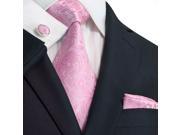 Landisun Paisleys Mens silk Tie Set Tie Hanky Cufflinks 50W Pink 59 x 3.75