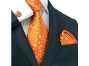 Landisun 661 Floral Pattern Mens Silk Tie Set Tie Hanky Cufflinks Bright Orange 59 x 3.25