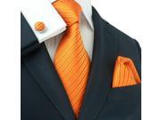 Landisun Solids Mens Silk Tie Set Tie Hanky Cufflinks 26C Bright Orange 59 x 3.25