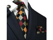 Landisun Plaids Checks Mens Silk Tie Set Tie Hanky Cufflinks 458 Multi Color 59 x 3.25