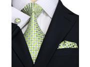 Landisun Plaids Checks Men Silk Tie Set Tie Hanky Cufflinks 341 Bright Green 59 x 3.25