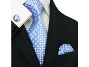 Landisun Plaids Checks Men Silk Tie Set Tie Hanky Cufflinks 192 Light Blue 59 x 3.25