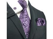 Landisun Paisleys Mens Silk Tie Set Tie Hanky Cufflinks 543 Dark Purple 59 x 3.25