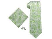 Landisun Paisleys Mens Silk Tie Set Tie Hanky Cufflinks 167 Light Green 59 x 3.75