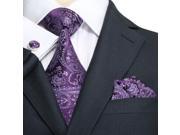 Landisun Paisleys Mens Silk Tie Set Tie Hanky Cufflinks 61W Dark Purple 59 x 3.25