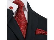 Landisun Paisleys Mens Silk Tie Set Tie Hanky Cufflinks 60W Red 59 x 3.75