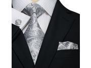 Landisun Paisleys Mens Silk Tie Set Tie Hanky Cufflinks 570 Silver Grey 59 x 3.75