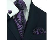 Landisun Paisleys Mens Silk Tie Set Tie Hanky Cufflinks 309 Dark Purple Black 59 x 3.25