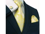 Landisun Paisleys Mens Silk Tie Set Tie Hanky Cufflinks 121 Light Yellow 66 x 3.75