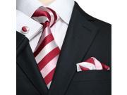 Landisun 644 Reds Stripes Mens Silk Tie Set Tie Hanky Cufflinks Exclusive