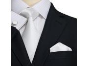 Landisun 59C White Solids Mens Silk Tie Set Tie Hanky Cufflinks Exclusive