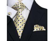 Landisun 555 Yellows Black Polka Dots Mens Silk Tie Set Tie Hanky Cufflinks