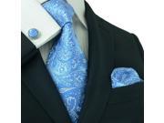 Landisun 56E Bright Blue Paisleys Mens Silk Tie Set Tie Hanky Cufflinks