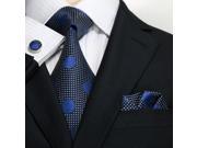 Landisun 623 Navy Blue Polka Dots Mens Silk Tie Set Tie Hanky Cufflinks