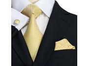 Landisun 30A Light Yellow Plaids Checks Mens silk Tie Set Tie Hanky Cuffs