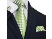 Landisun Plaids Checks Men Silk Tie Set Tie Hanky Cufflinks 341 Bright Green 59 x 3.75