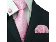 Landisun Paisleys Mens silk Tie Set Tie Hanky Cufflinks 62C Slight Light Pink 59 x 3.75