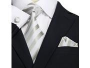 Landisun 27A Stripes Mens Silk Tie Set Tie Hanky Cufflinks Silver White 59 x 3.75