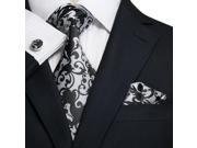 Landisun Paisleys Mens Silk Tie Set Tie Hanky Cufflinks 91F Black White 59 x 3.75