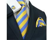 Landisun Stripes Mens Silk Tie Set Tie Hanky Cufflinks 536 Gold Blue 59 x 3.75