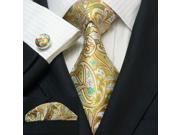 Landisun Paisleys Mens Silk Tie Set Tie Hanky Cufflinks 191 Yellow 59 x 3.75