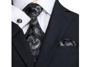 Landisun 37E Black Paisleys Mens Silk Tie Set Tie Hanky Cufflinks Exclusive