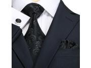 Landisun Paisleys Mens Silk Tie Set Necktie Hanky Cufflinks 541 Black 59 x 3.75