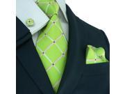 Landisun 177 Plaids Checks Mens Silk Tie Set Tie Hanky Cufflinks Green Pink 59 x 3.75