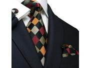 Landisun Plaids Checks Mens Silk Tie Set Tie Hanky Cufflinks 458 Multi Color 59 x 3.75
