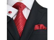 Landisun 654 Bright Red Stripes Mens Silk Tie Set Tie Hanky Cufflinks Exclusive