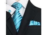 Landisun 658 Light Blue Stripes Mens Silk Tie Set Tie Hanky Cufflinks Exclusive
