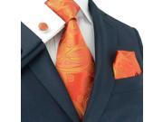 Landisun 376 Bright Orange Paisleys Mens Silk Tie Set Tie Hanky Cufflinks