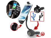 Universal Car Phone Holder with Dual USB Charger Cigarette Lighter for Samsung Galaxy S2 S3 S4 s Motorala Lenovo LG ZTE TCL .etc Cell Phones